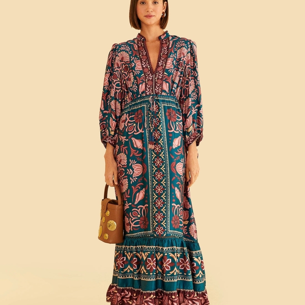 NWT Farm Rio Teal Seashell Maxi Dress